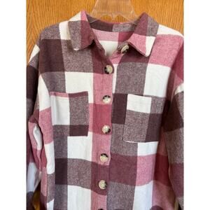 Burgundy and Pink Oversized Plaid Jacket, Women's size L